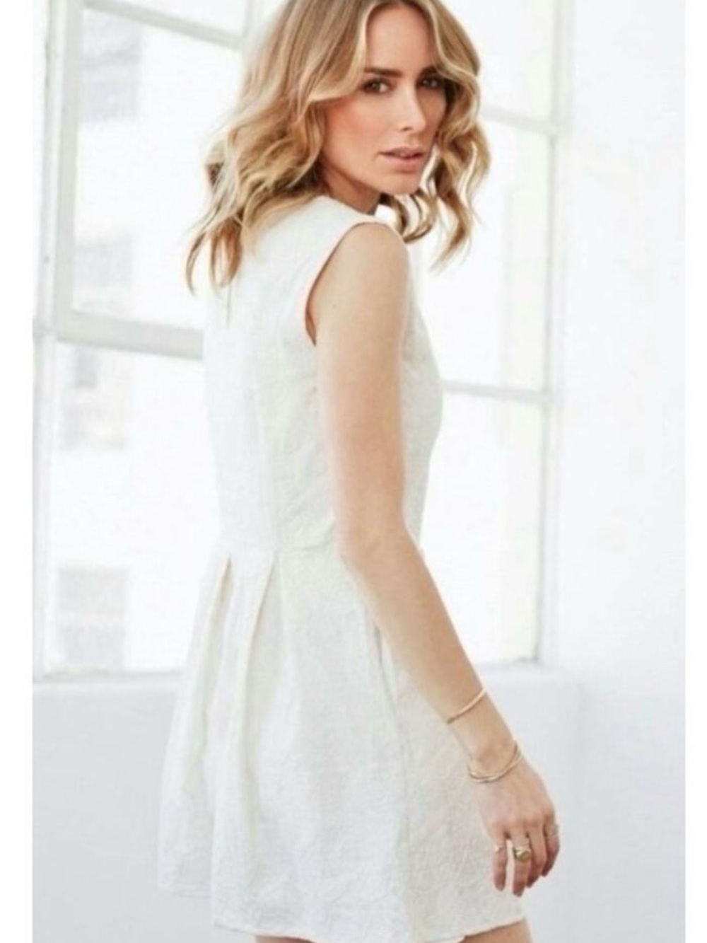 Anine Bing off white  Sleeveless Textured Mini baby doll Dress NWT size Small